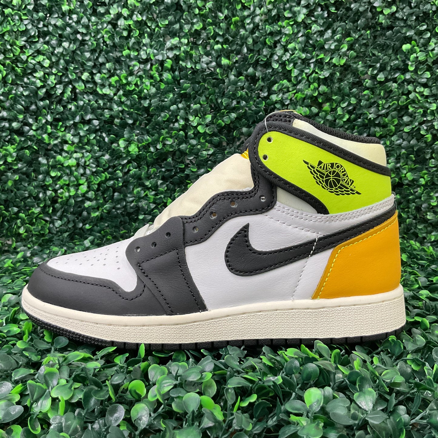 Jordan 1 Retro High White Black Volt University Gold (GS)- AS IS